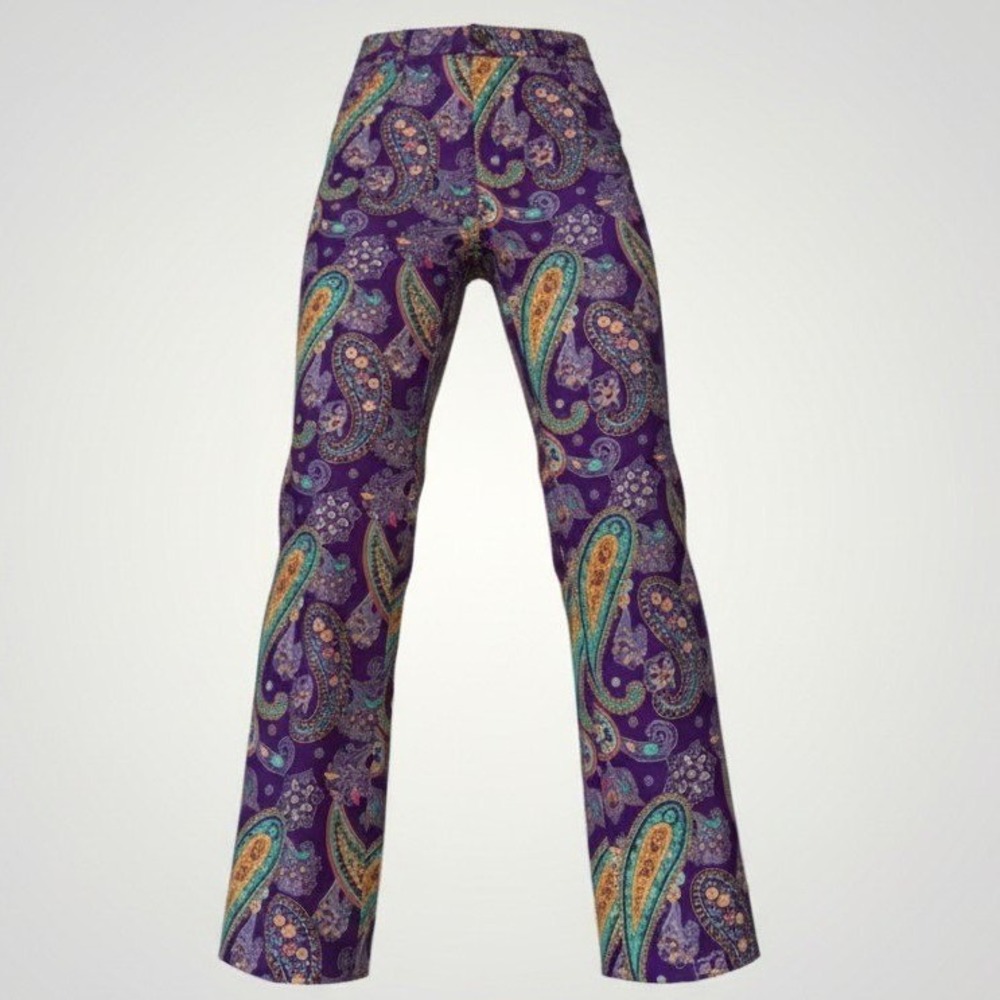 Loudmouth Golf Pants Women 26 Purple Paisley Straight Leg Bold Statement Retro